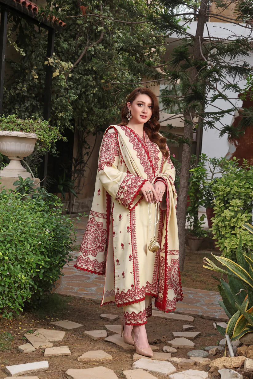 RH 595-3 Piece - Unstitched Fully Embroidered Dhanak Fabric