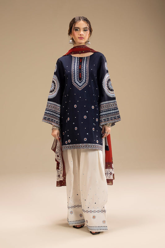 RR 610-3 Piece Embroidered Lawn Fabric with Printed Monar Dupatta