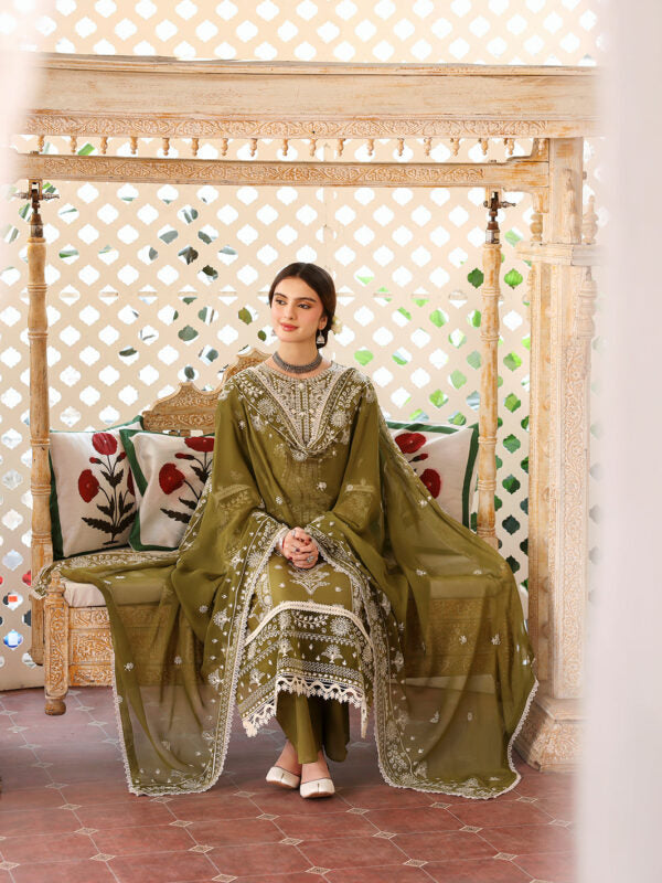 MR 590-3 Piece Unstitched Fully Embroidered Lawn Fabric, Embroidered Lawn Shawl