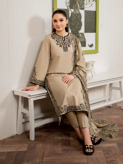 3 Piece - Unstitched Fully Embroidered Dhanak Fabric MB-105