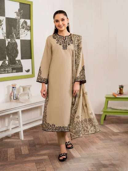 3 Piece - Unstitched Fully Embroidered Dhanak Fabric MB-105