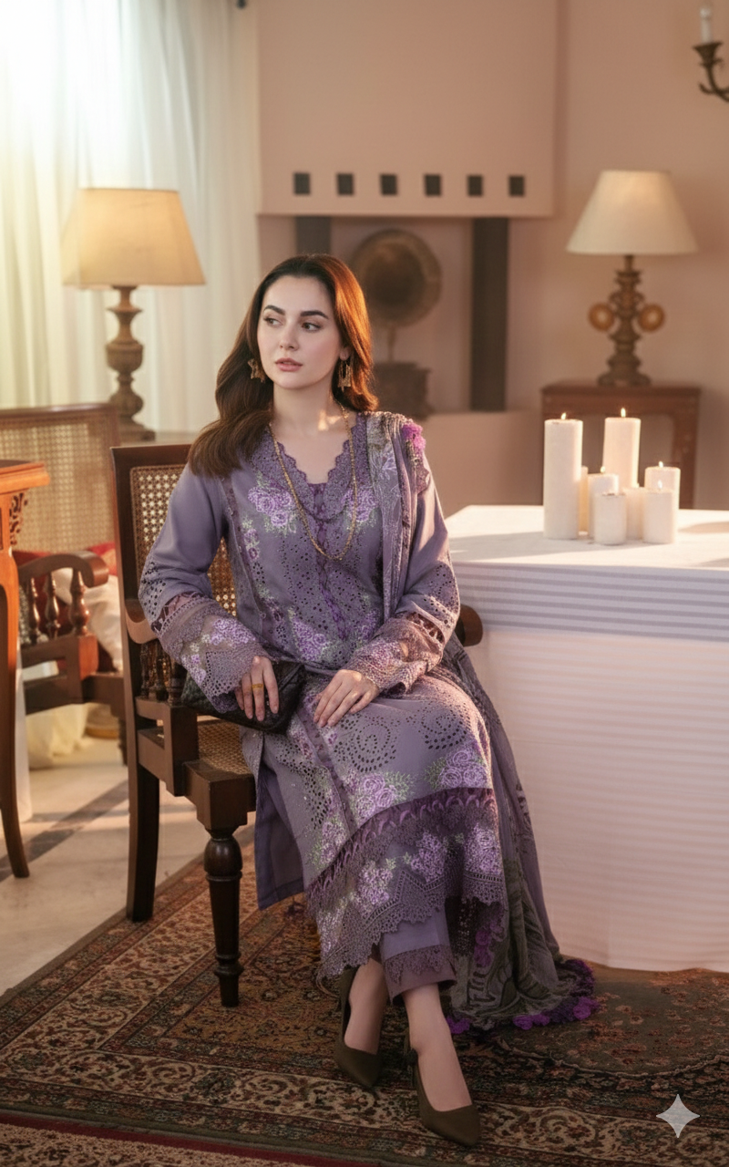 JD 2680-3 Piece - Unstitched Fully Embroidered Lawn Fabric