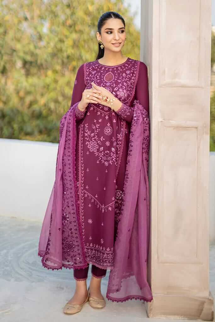 CS 84  Piece Unstitched Heavy Embroidered Lawn Suit ( Full Embroidered Organza Dupatta )