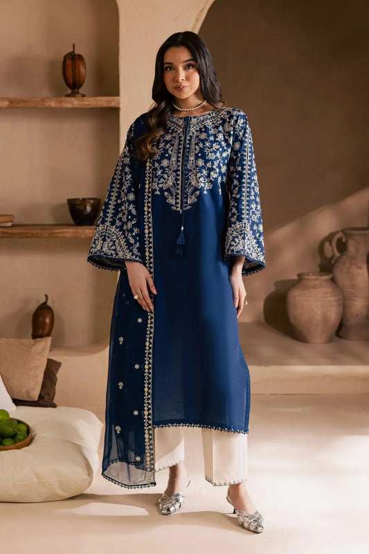 BT-2835-3 Piece - Unstitched Embroidered Lawn Fabric with Embroidered Chiffon Dupatta