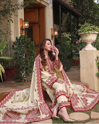 RH 595-3 Piece - Unstitched Fully Embroidered Dhanak Fabric