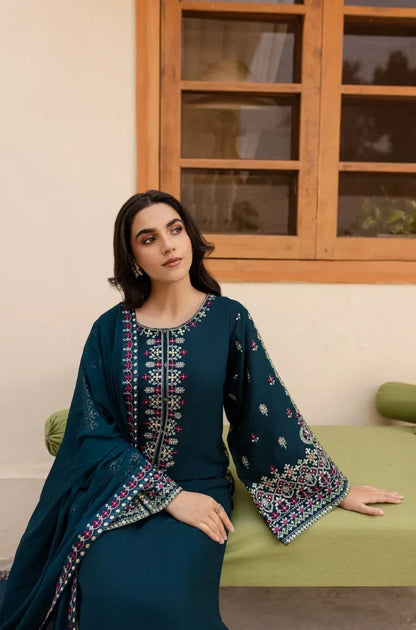 LM-585  3 Piece - Unstitched Fully Embroidered Lawn Fabric