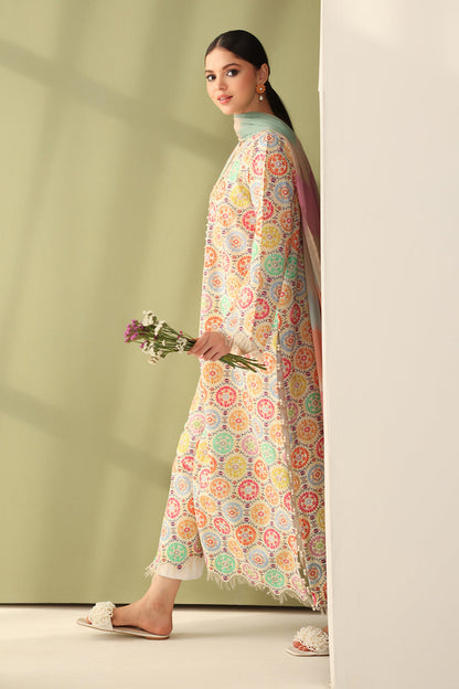 BQ-201-3 Piece - Unstitched Printed Lawn Fabric