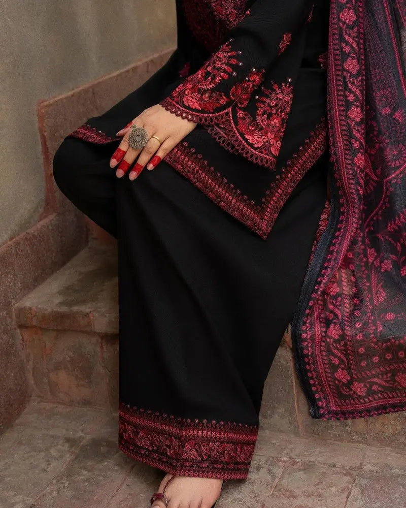 3 Piece - Unstitched Fully Embroidered Dhanak Fabric