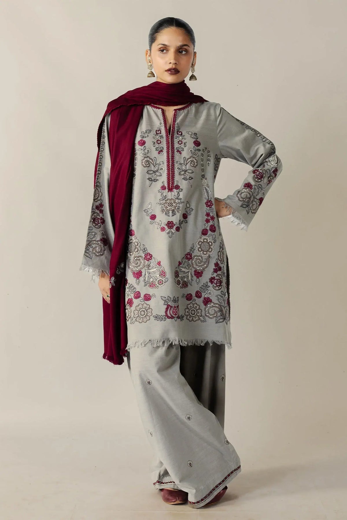 3 Piece - Unstitched Fully Embroidered Dhanak Fabric