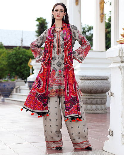 3 Piece - Unstitched Digital Printed Khaddar Fabric With Embroidered Laces CH-75
