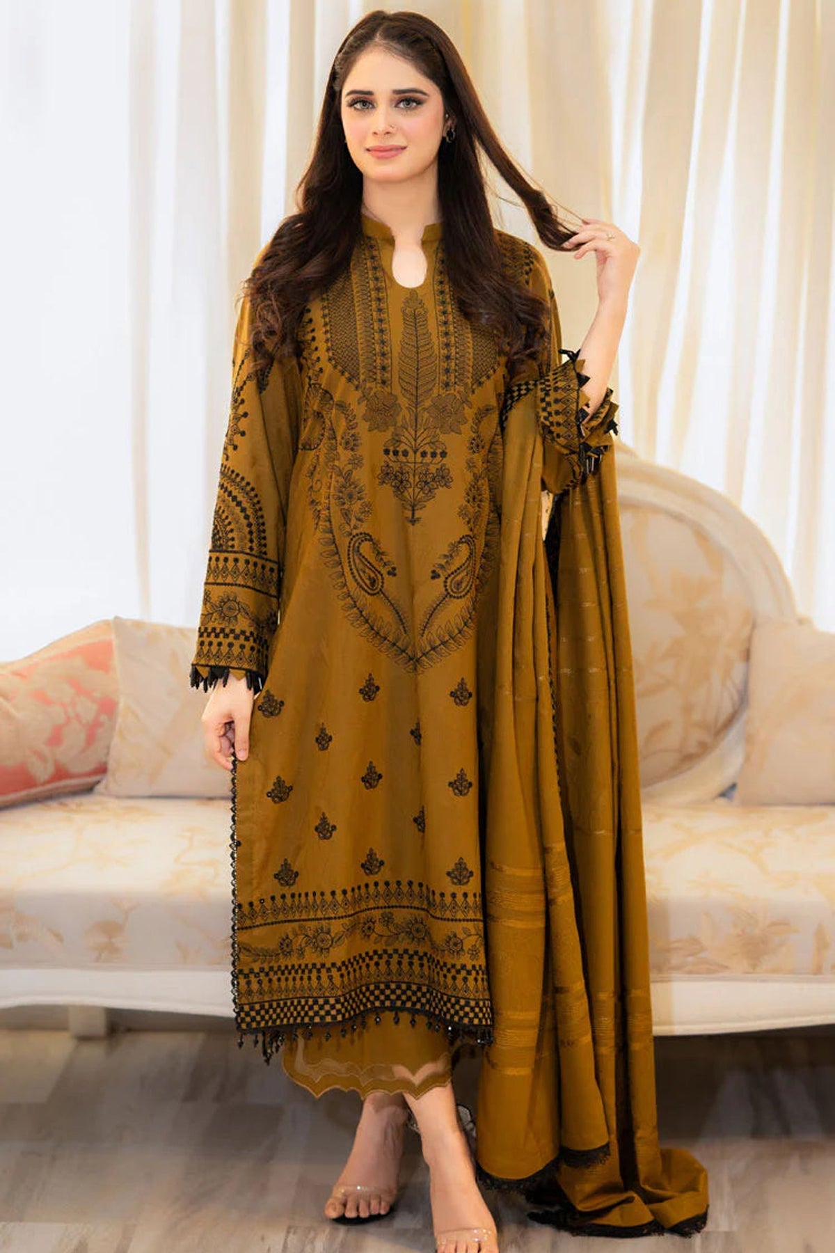 MB 100-3 Piece - Unstitched Fully Embroidered Lawn Fabric
