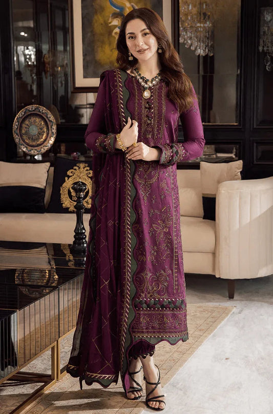 AJ 2885-3 Piece Unstitched Embroidered Dhanak Fabric With Embroidered Chiffon Dupatta