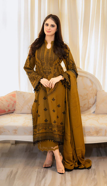 MB 100-3 Piece - Unstitched Fully Embroidered Dhanak Fabric